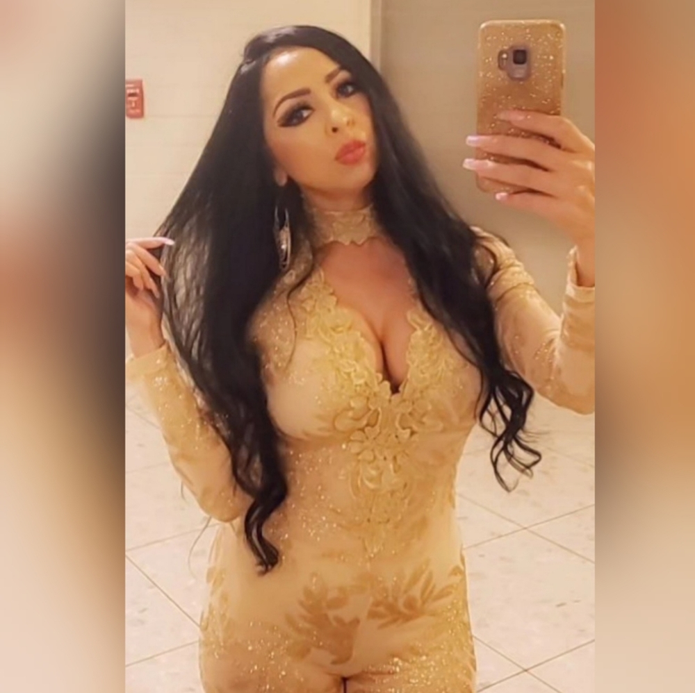 Gold glitter mesh jumpsuit